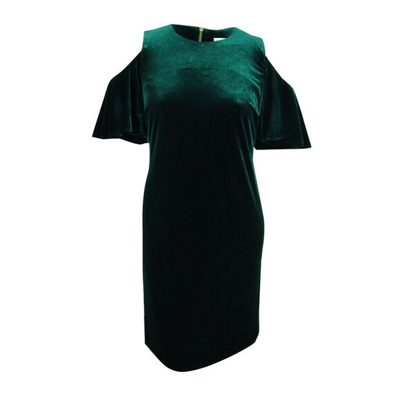 Calvin Klein Women's Plus Size Velvet Cold-Shoulder Dress - Hunter - Picture 1 of 2